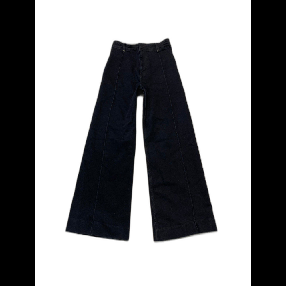 Zara Wide Leg High-Rise Front Seam Cropped Soft Black Pants/Jeans Size 4